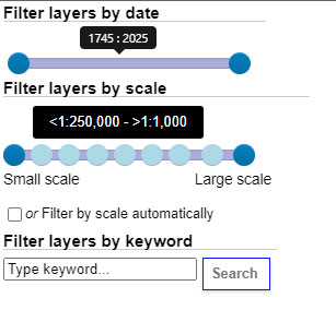 Filter layers by date, scale or keyword Filter layers by date, scale or keyword